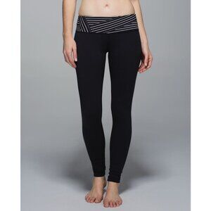 Lululemon Reversible Wunder Under Full-On Luon Pants Striped Waistband Womens‎ 4